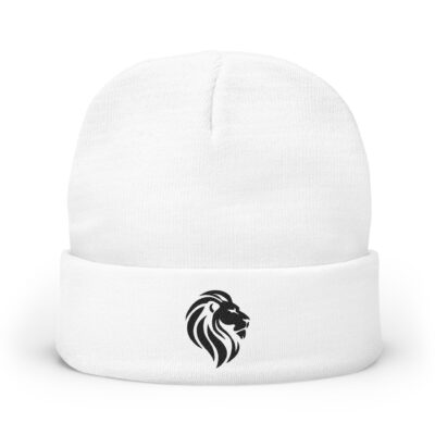 Lion White Knit Beanie (Embroidery)