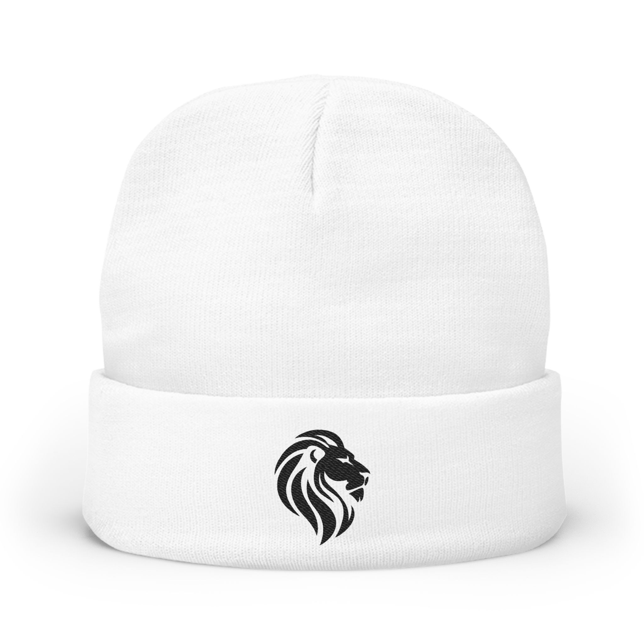 Lion White Knit Beanie (Embroidery)